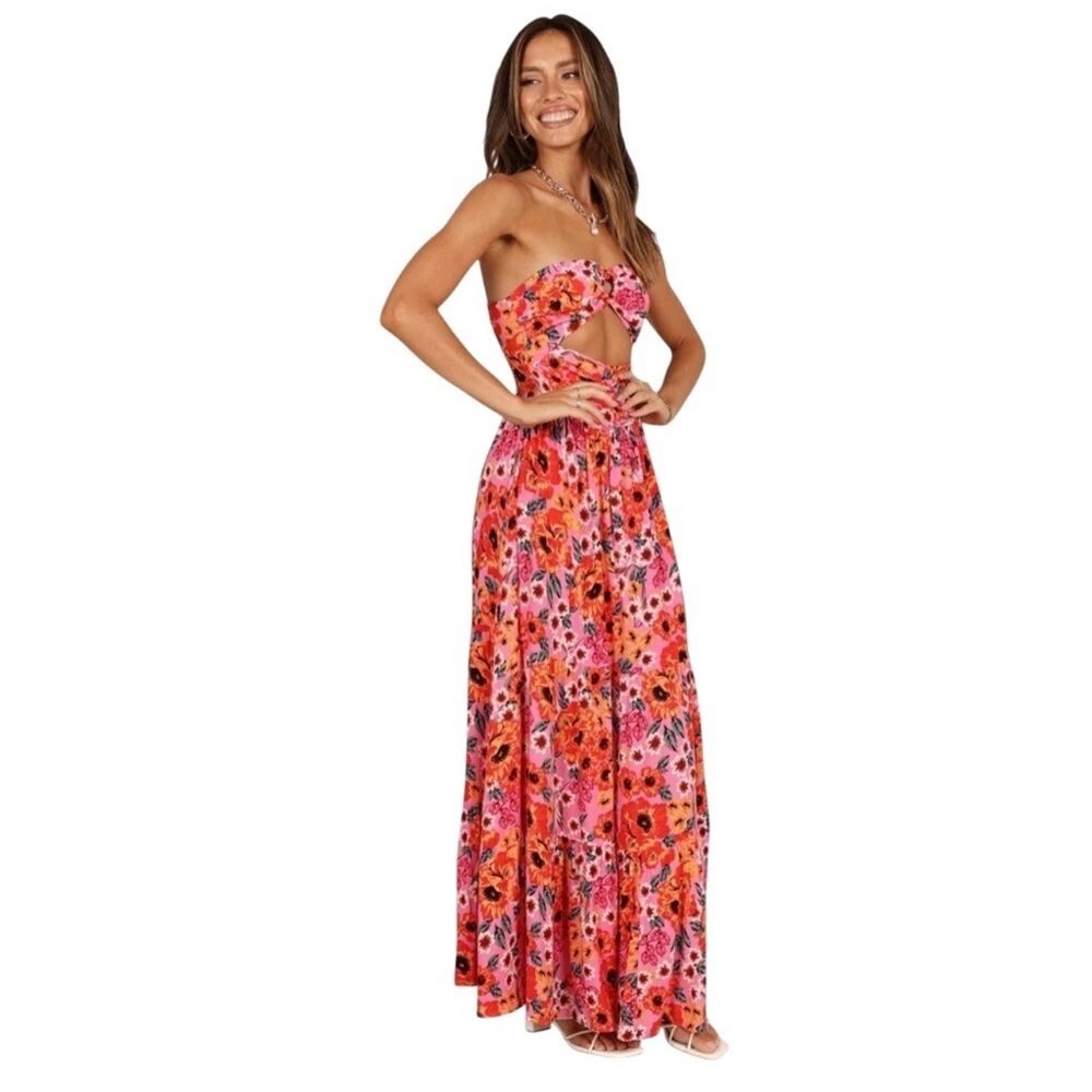 Petal & Pup Pink and Orange Floral Cutout Maxi Dress